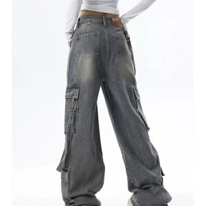 Trendy Extreme Wide-Leg Cargo Jeans for Y2K and 90s Fashion Lovers