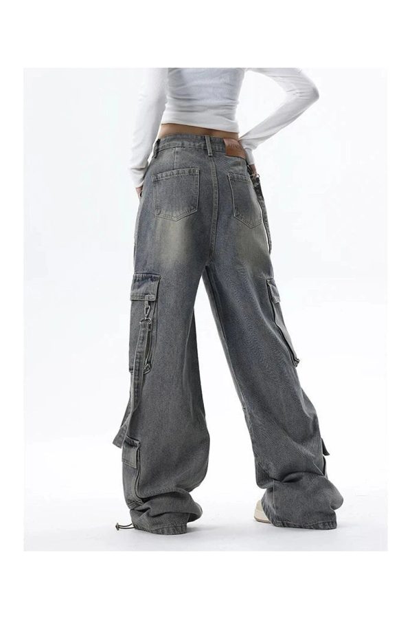 Trendy Extreme Wide-Leg Cargo Jeans for Y2K and 90s Fashion Lovers