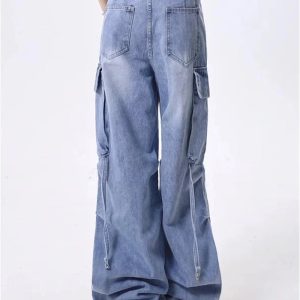 Trendy Extreme Wide-Leg Cargo Jeans for Y2K and 90s Fashion Lovers