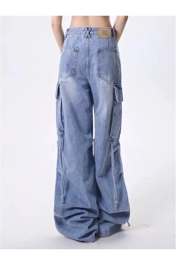 Trendy Extreme Wide-Leg Cargo Jeans for Y2K and 90s Fashion Lovers