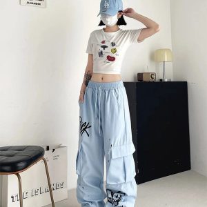 Trendy Graffiti Street Cargo Pants for Y2K and 90s Fashion Lovers