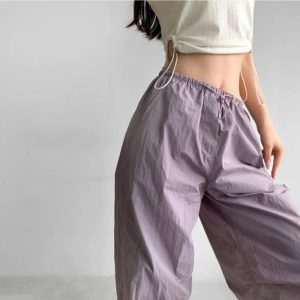 Trendy Lilac Baggy Parachute Pants for Y2K and 90s Fashion Lovers