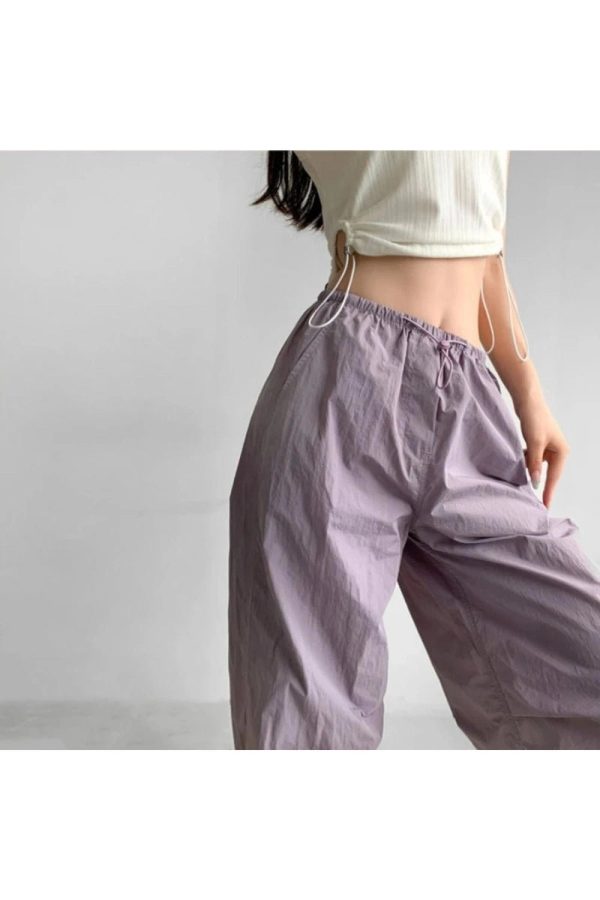 Trendy Lilac Baggy Parachute Pants for Y2K and 90s Fashion Lovers