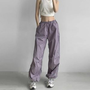 Trendy Lilac Baggy Parachute Pants for Y2K and 90s Fashion Lovers