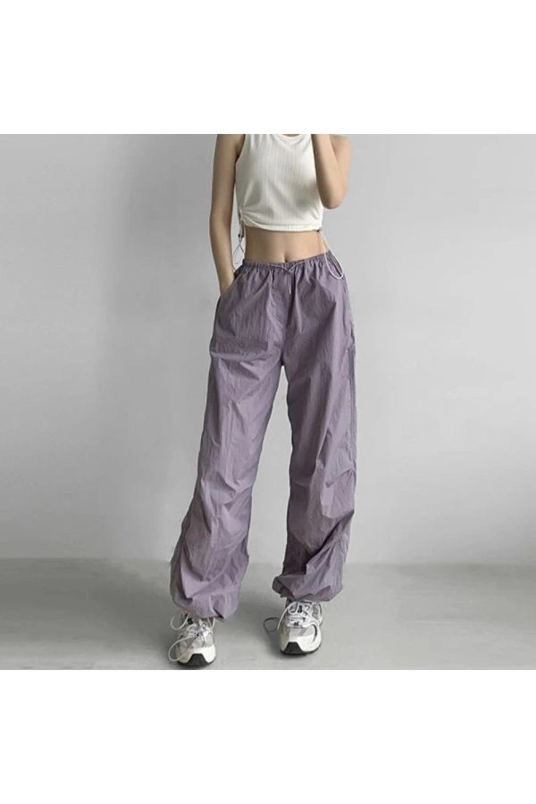 Trendy Lilac Baggy Parachute Pants for Y2K and 90s Fashion Lovers