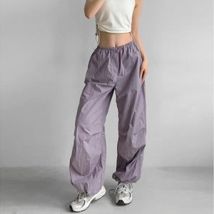 Trendy Lilac Baggy Parachute Pants for Y2K and 90s Fashion Lovers