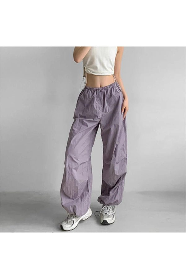 Trendy Lilac Baggy Parachute Pants for Y2K and 90s Fashion Lovers