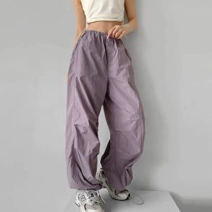 Trendy Lilac Baggy Parachute Pants for Y2K and 90s Fashion Lovers