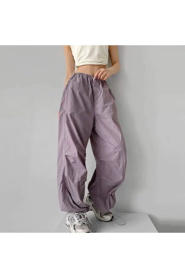 Trendy Lilac Baggy Parachute Pants for Y2K and 90s Fashion Lovers