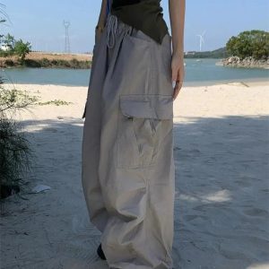 Trendy Oversized Cargo Parachute Pants for Y2K and Grunge Aesthetic