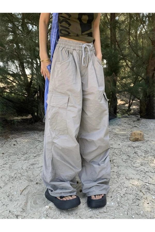 Trendy Oversized Cargo Parachute Pants for Y2K and Grunge Aesthetic