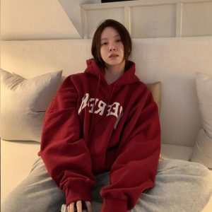 Trendy Oversized Maroon Graphic Hoodie for Y2K and 90s Fashion Lovers