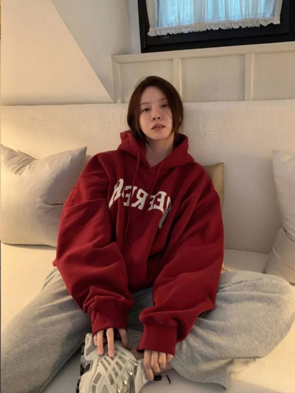 Trendy Oversized Maroon Graphic Hoodie for Y2K and 90s Fashion Lovers