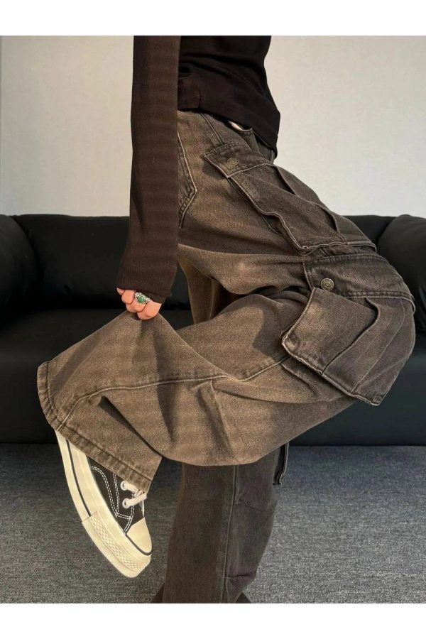 Trendy Oversized Utility Cargo Pants for Y2K and 90s Fashion Lovers