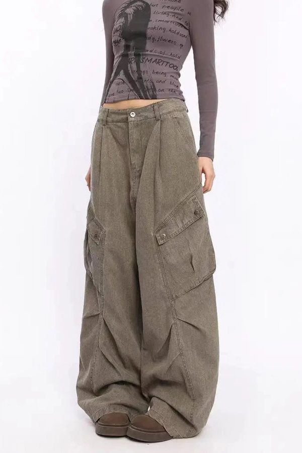 Trendy Oversized Utility Cargo Pants for Y2K and 90s Fashion Lovers