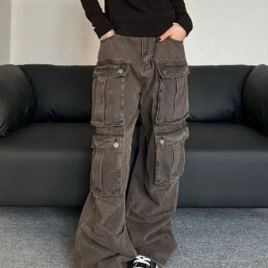 Trendy Oversized Utility Cargo Pants for Y2K and 90s Fashion Lovers