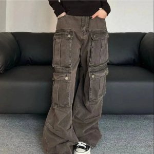 Trendy Oversized Utility Cargo Pants for Y2K and 90s Fashion Lovers