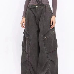 Trendy Oversized Utility Cargo Pants for Y2K and 90s Fashion Lovers