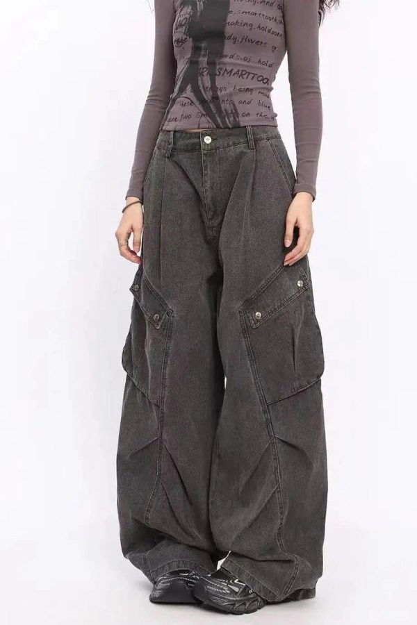 Trendy Oversized Utility Cargo Pants for Y2K and 90s Fashion Lovers