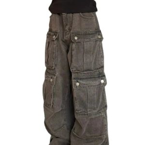 Trendy Oversized Utility Cargo Pants for Y2K and 90s Fashion Lovers