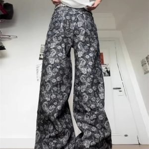 Trendy Paisley Shadow Wide-Leg Pants for Y2K and 90s Fashion Lovers