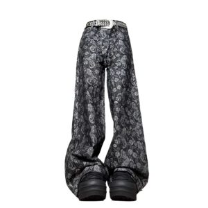 Trendy Paisley Shadow Wide-Leg Pants for Y2K and 90s Fashion Lovers