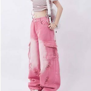 Trendy Pink Cargo Pants: Y2K Fashion Meets Grunge Aesthetic Style