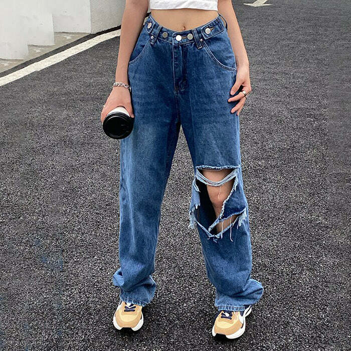 Trendy Ripped Baggy Jeans for Y2K Fashion & Grunge Aesthetic Outfits