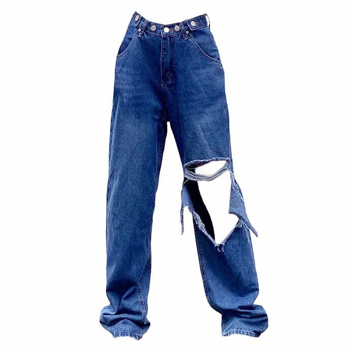 Trendy Ripped Baggy Jeans for Y2K Fashion & Grunge Aesthetic Outfits