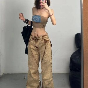 Trendy Sandstone Washed Baggy Jeans for Y2K and 90s Fashion Lovers