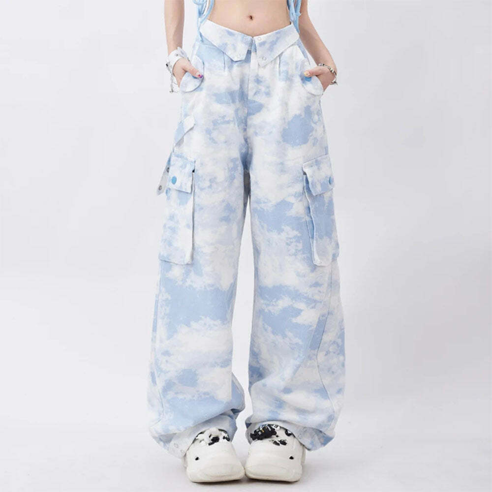 Trendy Sky Blue Cargo Pants for Y2K Fashion and Summer Outfits