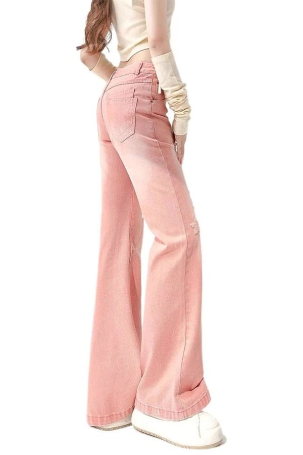 Trendy Starry Pink Distressed Baggy Jeans for Y2K Fashion Lovers