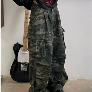 Trendy Urban Camo Cargo Pants for Y2K Fashion and Grunge Outfits