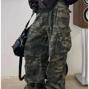 Trendy Urban Camo Cargo Pants for Y2K Fashion and Grunge Outfits