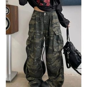 Trendy Urban Camo Cargo Pants for Y2K Fashion and Grunge Outfits