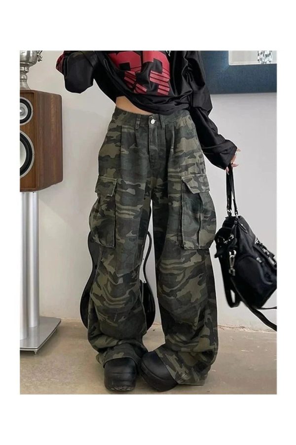 Trendy Urban Camo Cargo Pants for Y2K Fashion and Grunge Outfits