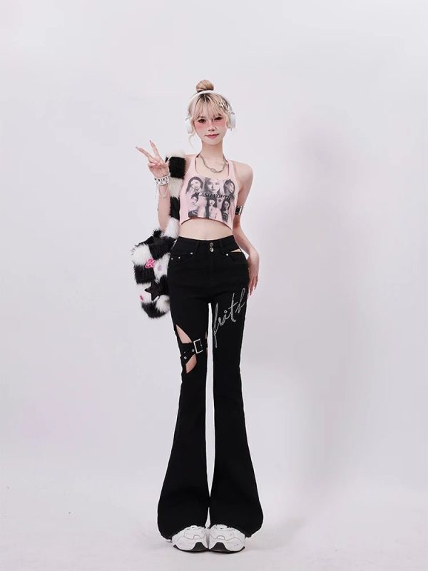 Trendy Y2K Buckled Flare Pants for Effortless Summer Outfits