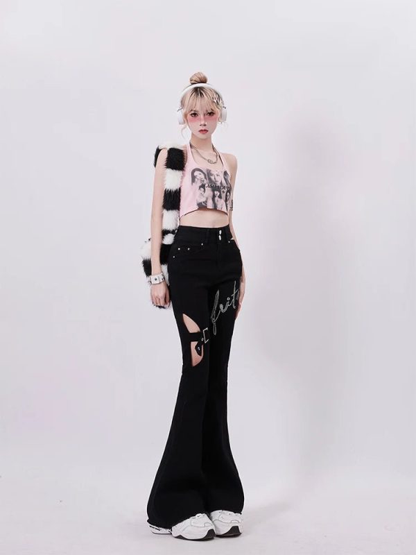 Trendy Y2K Buckled Flare Pants for Effortless Summer Outfits