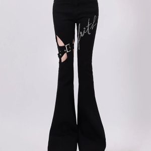 Trendy Y2K Buckled Flare Pants for Effortless Summer Outfits