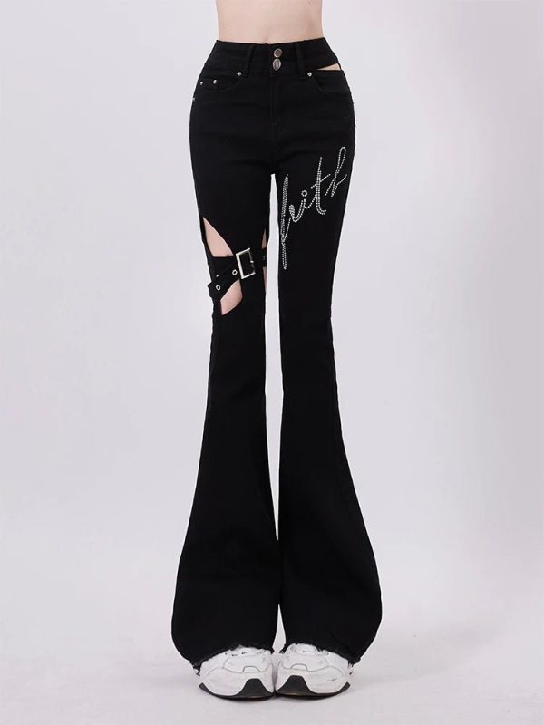 Trendy Y2K Buckled Flare Pants for Effortless Summer Outfits