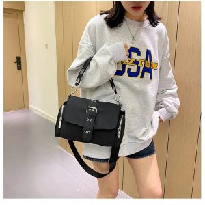 Trendy Y2K Buckled Utility Shoulder Bag for Chic Summer Outfits