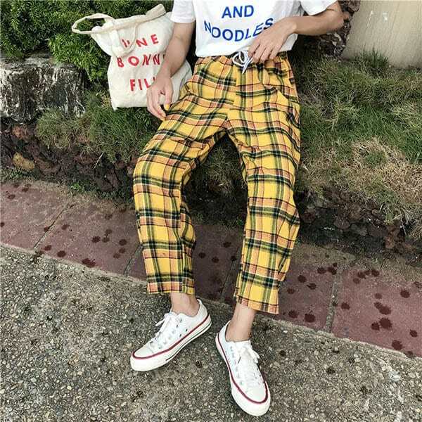 Trendy Y2K Casual Plaid Pants for Effortless Grunge Aesthetic Outfits