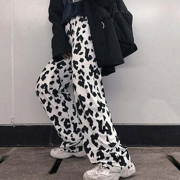 Trendy Y2K Cow Print Cargo Pants for a Grunge Aesthetic Look