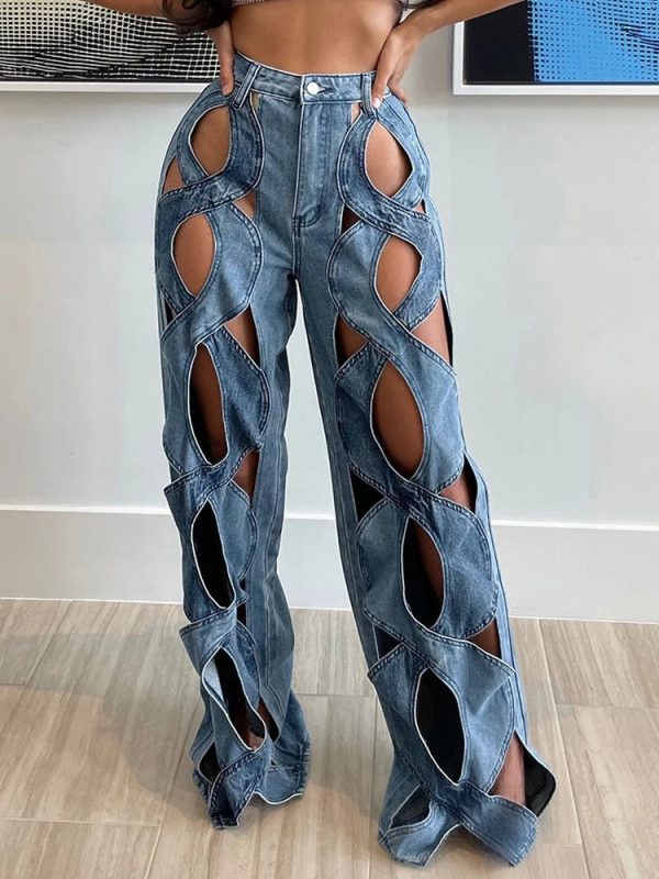 Trendy Y2K Cutout Denim Pants for Grunge and 90s Fashion Lovers