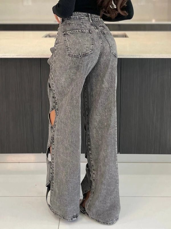 Trendy Y2K Cutout Denim Pants for Grunge and 90s Fashion Lovers