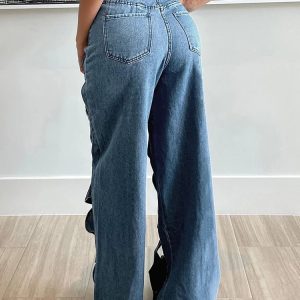 Trendy Y2K Cutout Denim Pants for Grunge and 90s Fashion Lovers