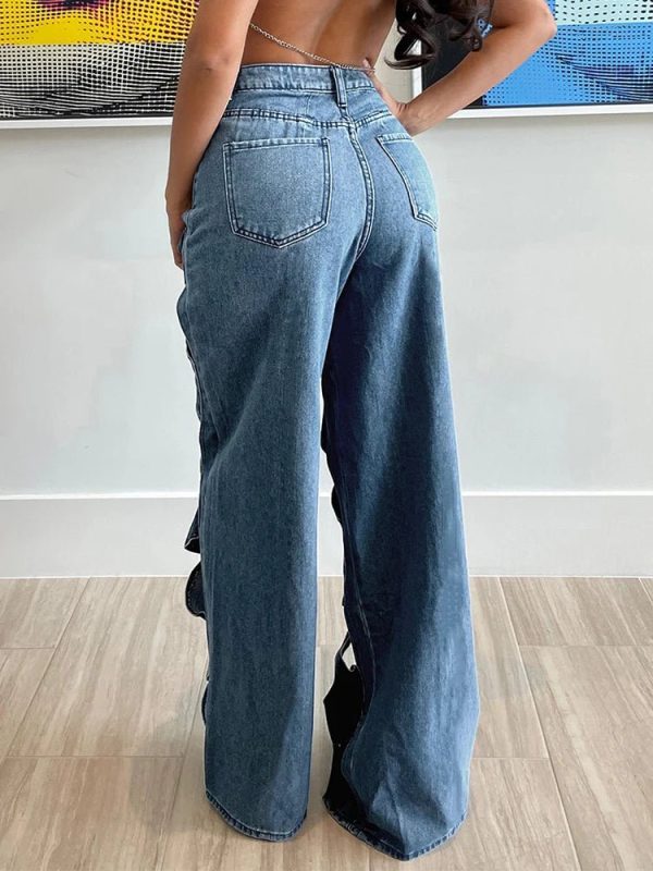 Trendy Y2K Cutout Denim Pants for Grunge and 90s Fashion Lovers