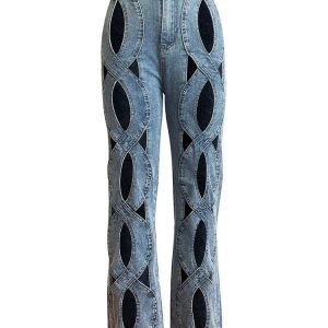 Trendy Y2K Cutout Denim Pants for Grunge and 90s Fashion Lovers