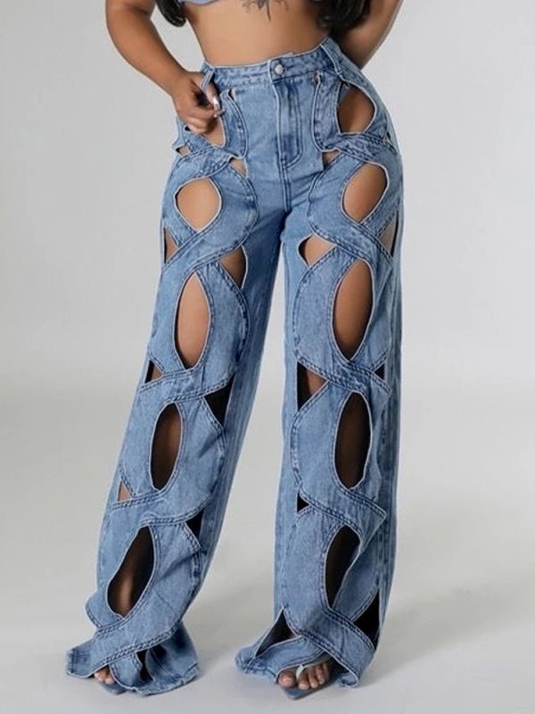 Trendy Y2K Cutout Denim Pants for Grunge and 90s Fashion Lovers