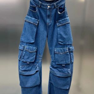 Trendy Y2K Deep Sea Cargo Denim Pants for Effortless Summer Style